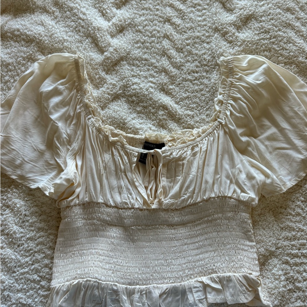 Forever 21 Elegant Cream Smocked Women's Top